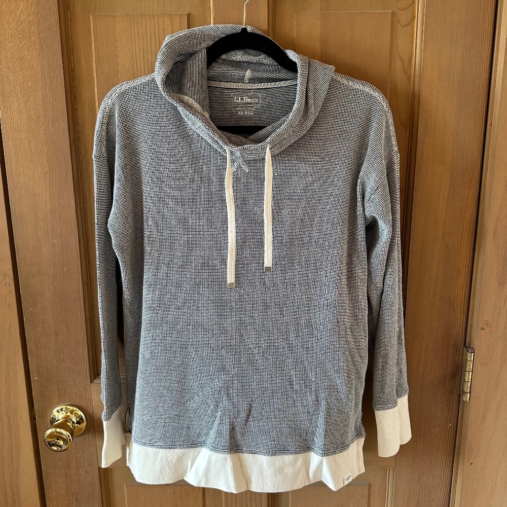 LL Bean womens waffle hoodie pullover stripe - Picture 6 of 8